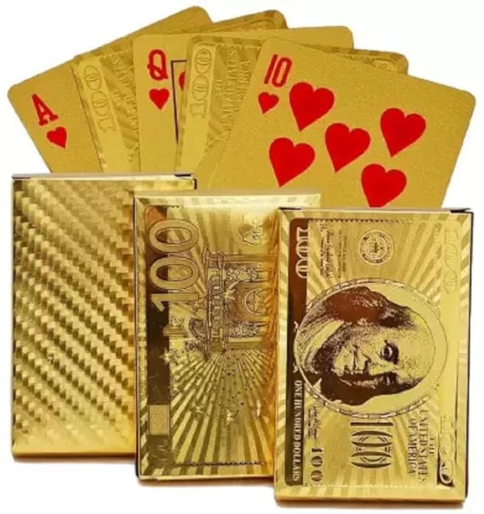 Niku Gold Plated Poker Playing Cards, Classic PVC Poker Table Cards for Adults, Pack of 54 Cards