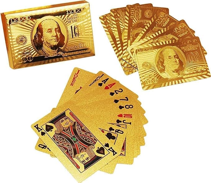 Niku Gold Plated Poker Playing Cards, Classic PVC Poker Table Cards for Adults, Pack of 54 Cards