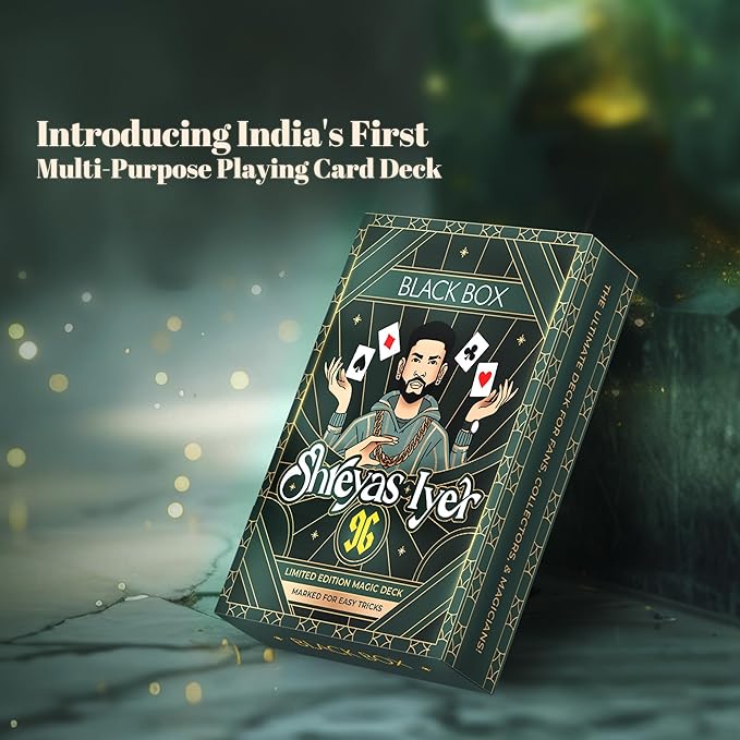 Limited Edition Black Box X Shreyas Iyer Playing Cards Educational Board Game Marked Deck for Magic, Poker & Cardistry, for Adult