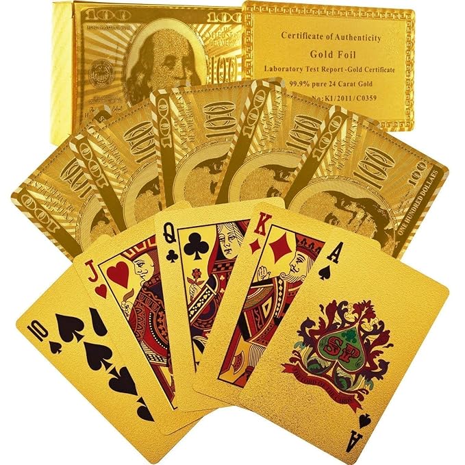 Niku Gold Plated Poker Playing Cards, Classic PVC Poker Table Cards for Adults, Pack of 54 Cards